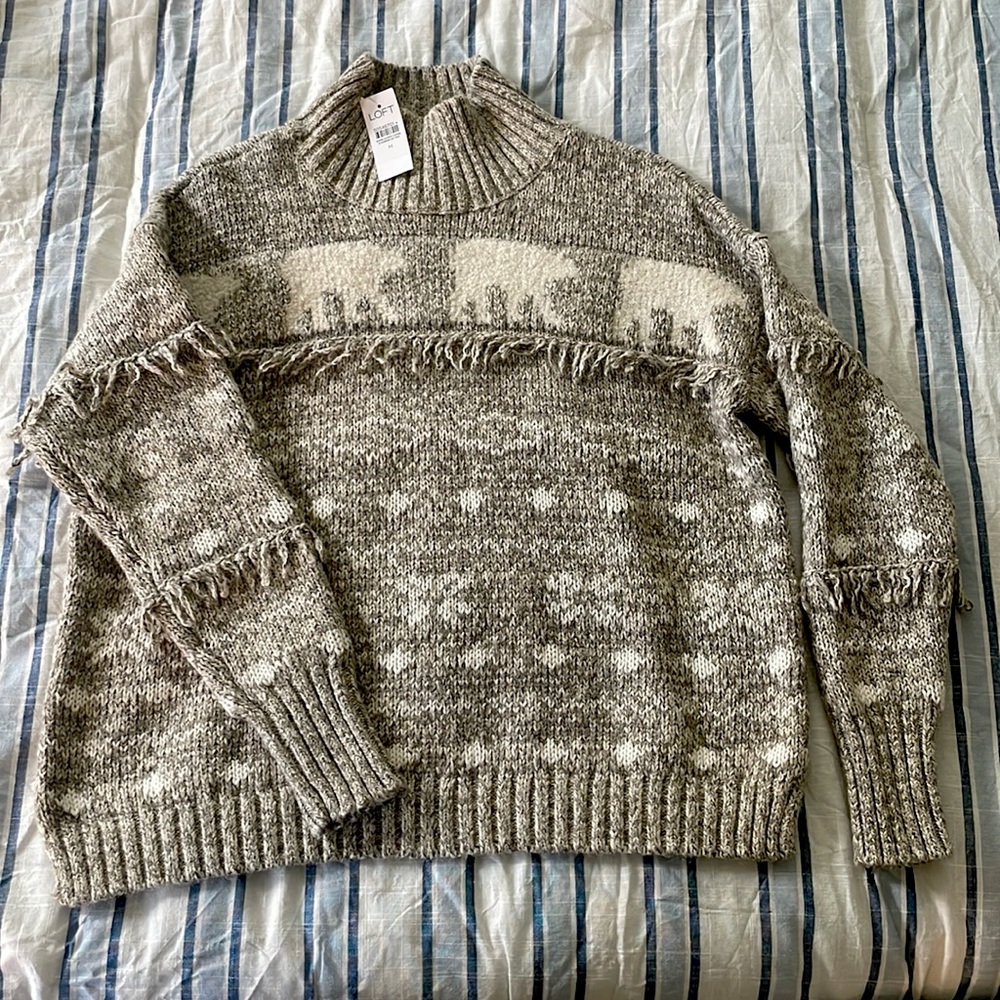 Loft Fringe Polar Bear Sweater, size medium. Brand new w/tags